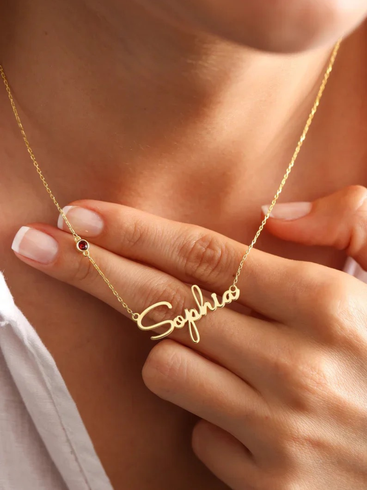 COLLIER PERSONNALISÉ AVEC PRÉNOM ET PIERRE DE NAISSANCE